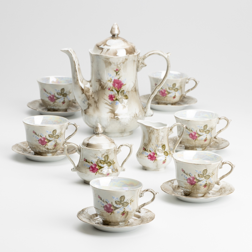 Porzellan-Teeservice Marmor braun rosa