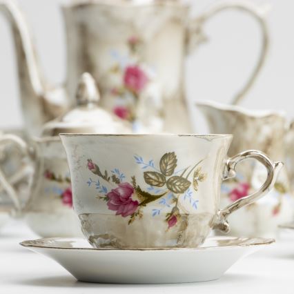 Porzellan-Teeservice Marmor braun rosa