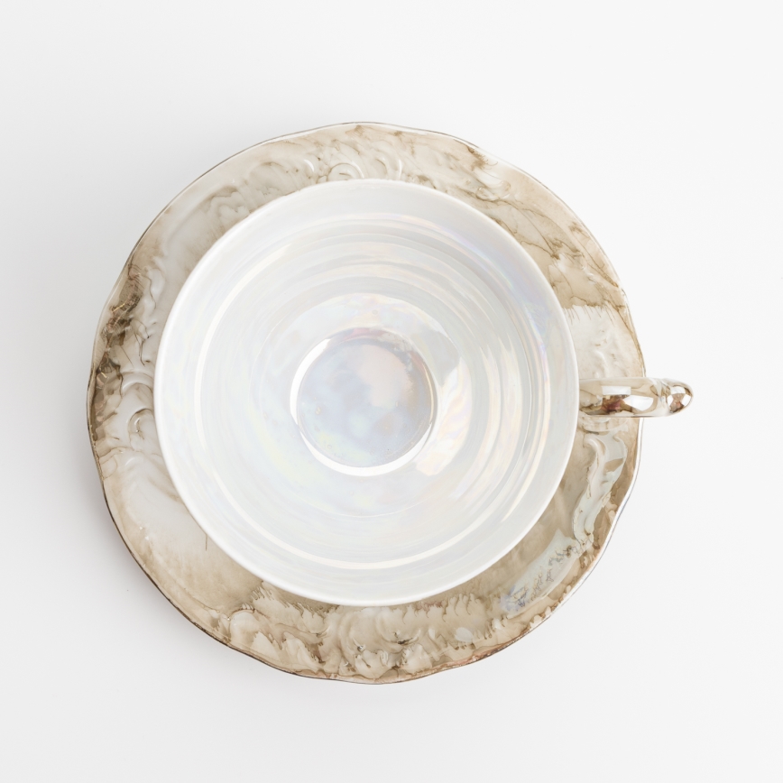 Porzellan-Teeservice Marmor braun rosa