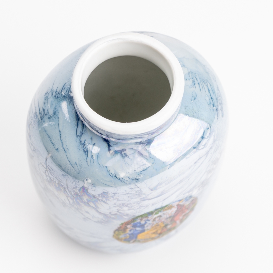 Porzellanvase 12,5x9 cm perlmuttfarben blau Grazien