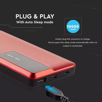 Power Bank mit Display 10000mAh/3,7V rot