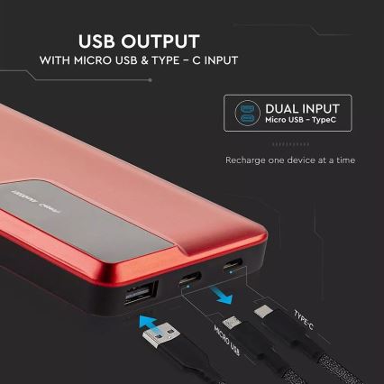 Power Bank mit Display 10000mAh/3,7V rot