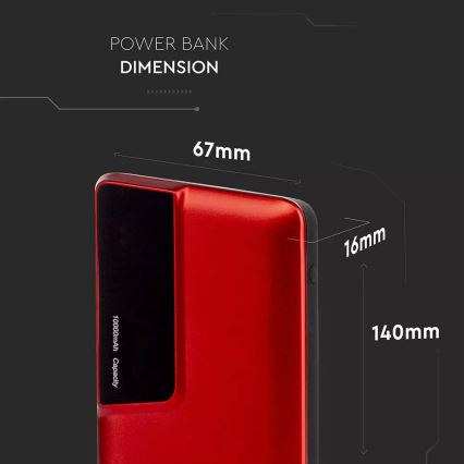 Power Bank mit Display 10000mAh/3,7V rot