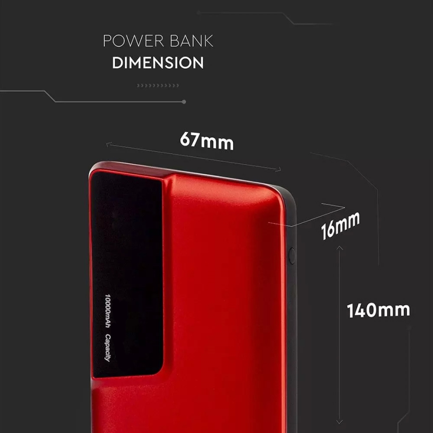 Power Bank mit Display 10000mAh/3,7V rot