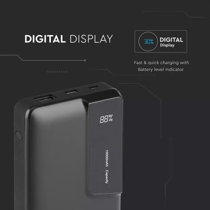 Power Bank mit Display 10000mAh/3,7V schwarz