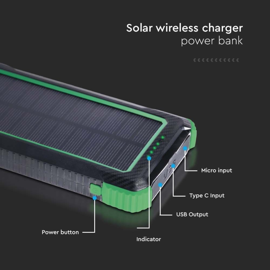 Solar Power Bank mit Power Delivery 10000mAh/10W/5V schwarz