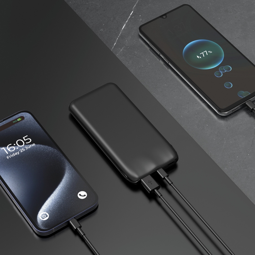 Powerbank 10000 mAh 10W Power Delivery 2x USB-C + 1x USB-A Schwarz
