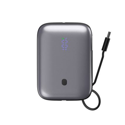 Powerbank 10000 mAh 20W Power Delivery kompakt mit integriertem 1m USB-C Aufrollkabel schwarz