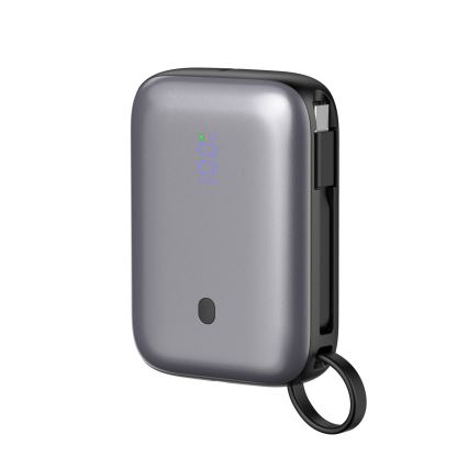 Powerbank 10000 mAh 20W Power Delivery kompakt mit integriertem 1m USB-C Aufrollkabel schwarz