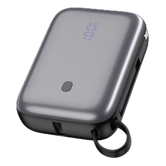 Powerbank 10000 mAh 20W Power Delivery kompakt mit integriertem 1m USB-C Aufrollkabel schwarz