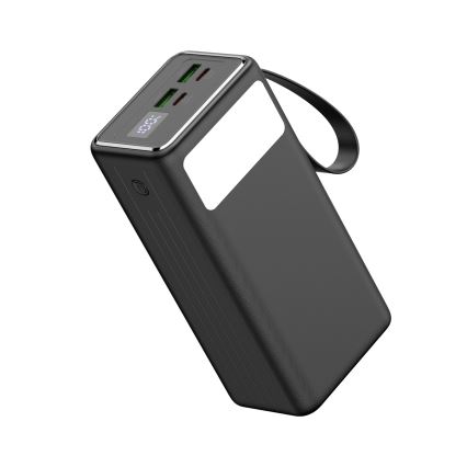 Powerbank 40000 mAh 65W Power Delivery 2xUSB-A + 2xUSB-C mit LED-Taschenlampe und 1m USB-C-Kabel schwarz