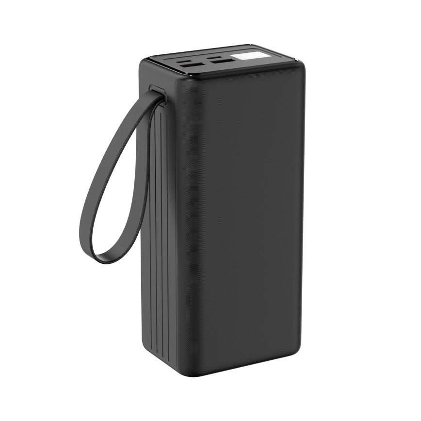 Powerbank 40000 mAh 65W Power Delivery 2xUSB-A + 2xUSB-C mit LED-Taschenlampe und 1m USB-C-Kabel schwarz