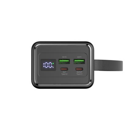 Powerbank 40000 mAh 65W Power Delivery 2xUSB-A + 2xUSB-C mit LED-Taschenlampe und 1m USB-C-Kabel schwarz