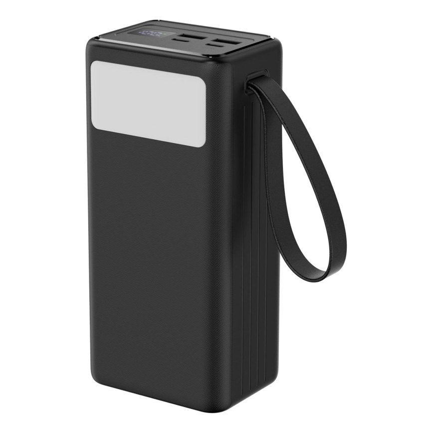 Powerbank 40000 mAh 65W Power Delivery 2xUSB-A + 2xUSB-C mit LED-Taschenlampe und 1m USB-C-Kabel schwarz