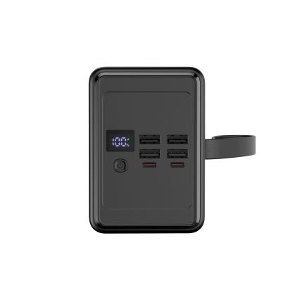 Powerbank 8000 mAh Power Delivery 4xUSB-A + 2xUSB-C mit LED-Taschenlampe und USB-C-Kabel 1m schwarz