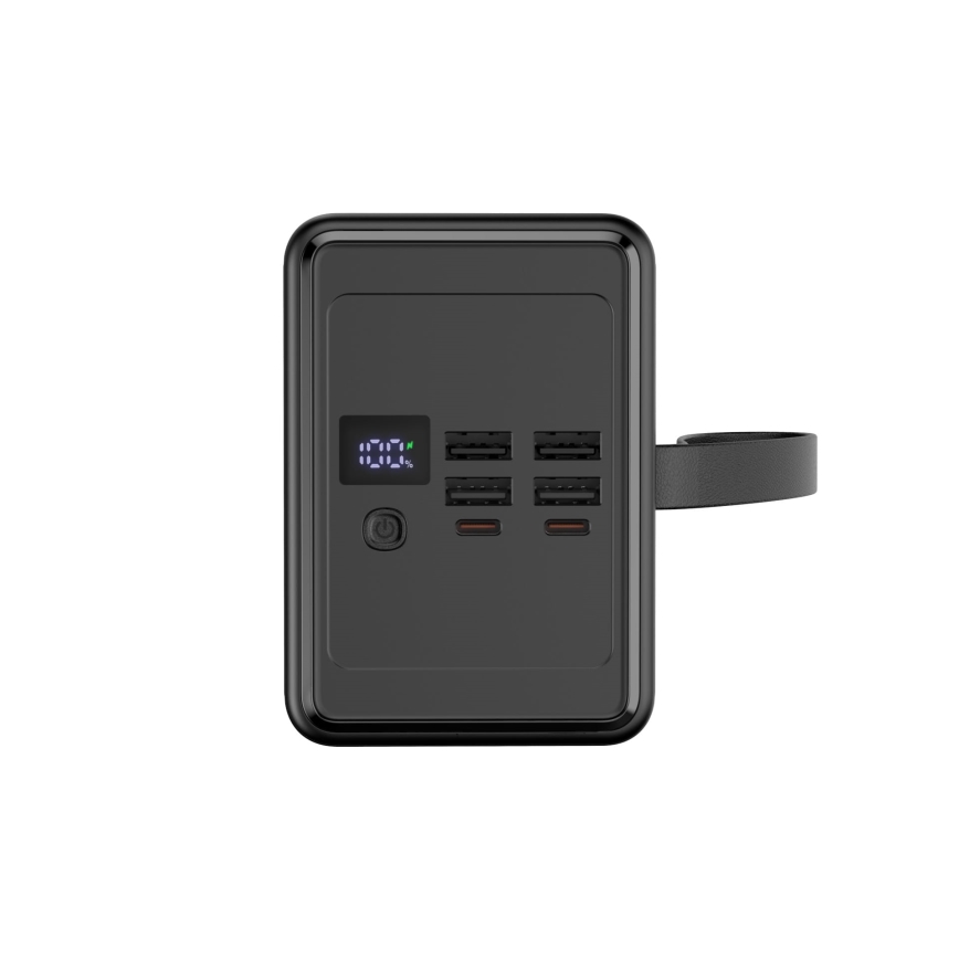 Powerbank 8000 mAh Power Delivery 4xUSB-A + 2xUSB-C mit LED-Taschenlampe und USB-C-Kabel 1m schwarz