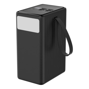 Powerbank 80000 mAh, 65 W Power Delivery, 4xUSB-A + 2xUSB-C, mit integrierter LED-Taschenlampe und USB-C-Kabel 1m, schwarz