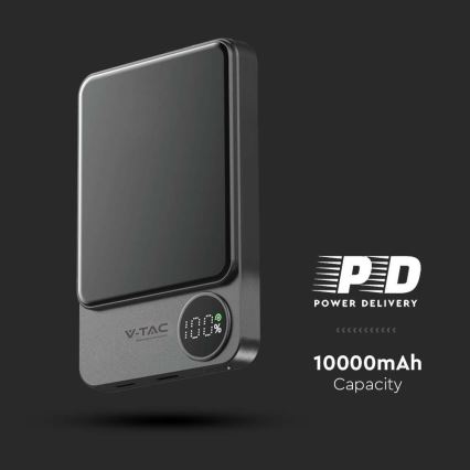 Powerbank mit Display und kabellosem Laden Power Delivery 10000mAh/20W/5V Schwarz