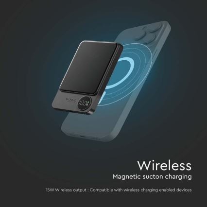 Powerbank mit Display und kabellosem Laden Power Delivery 10000mAh/20W/5V Schwarz