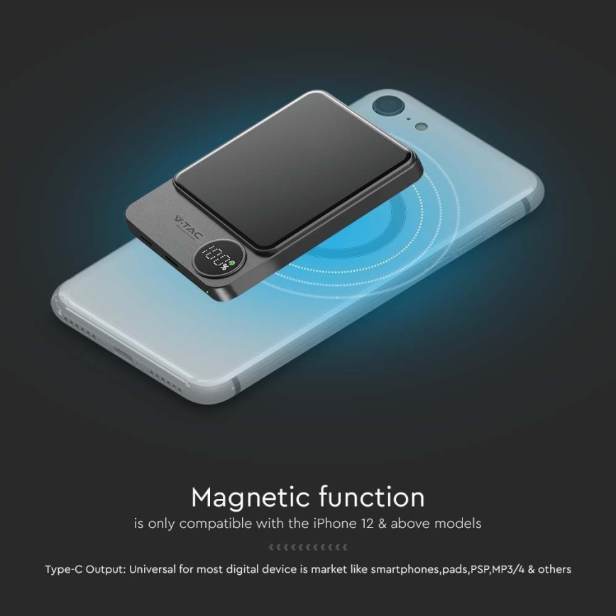 Powerbank mit Display und kabellosem Laden Power Delivery 10000mAh/20W/5V Schwarz