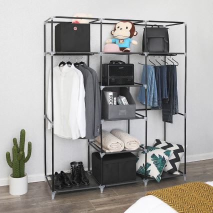 Praktischer Textil-Kleiderschrank mit Regalen und Kleiderstange MATIS 150x175 cm schwarz
