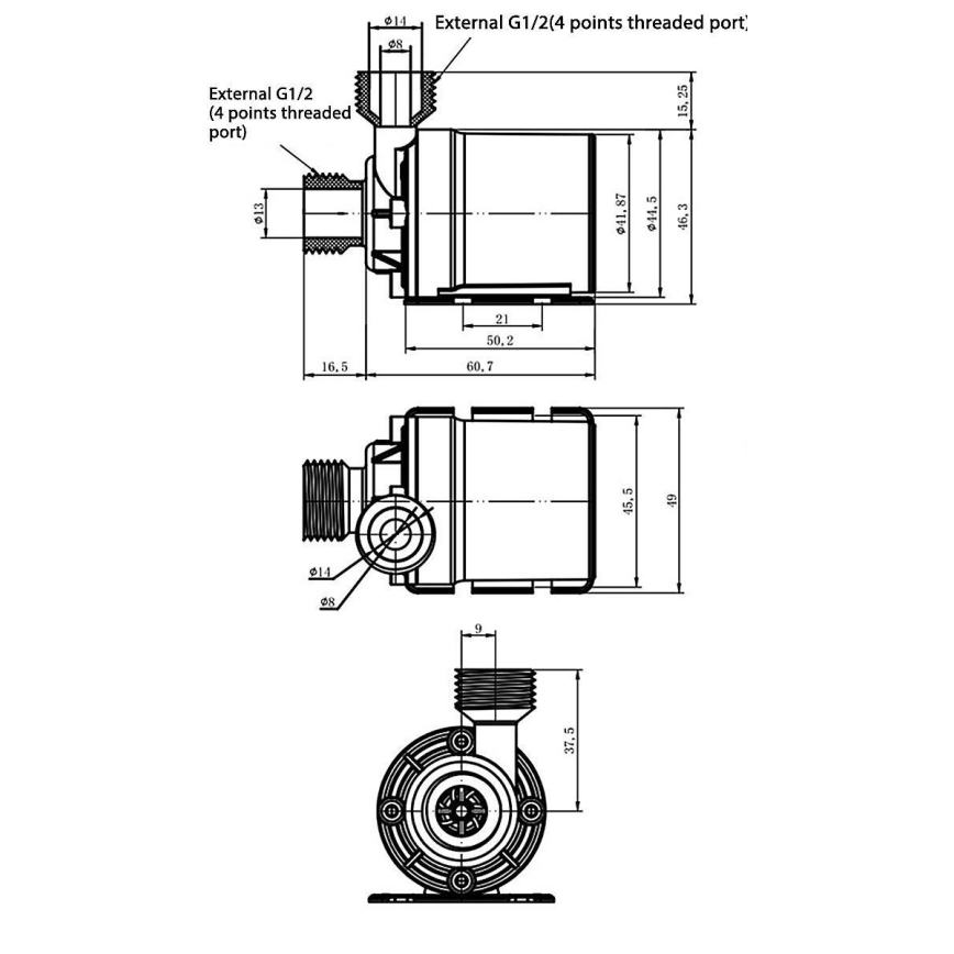 Pumpe 12VDC 800l/Stunde G1/2"