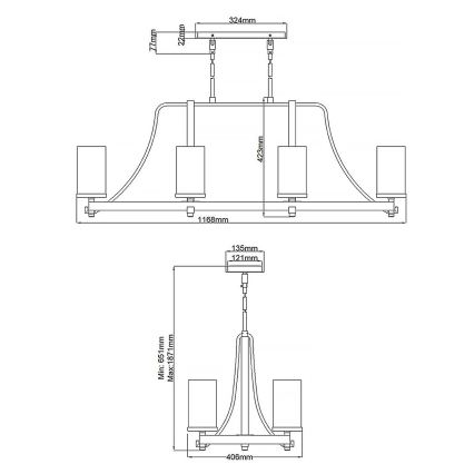 Quintiesse - Deckenleuchte mit Stange ANGELO 8xE27/60W/230V Eichen-Dekor