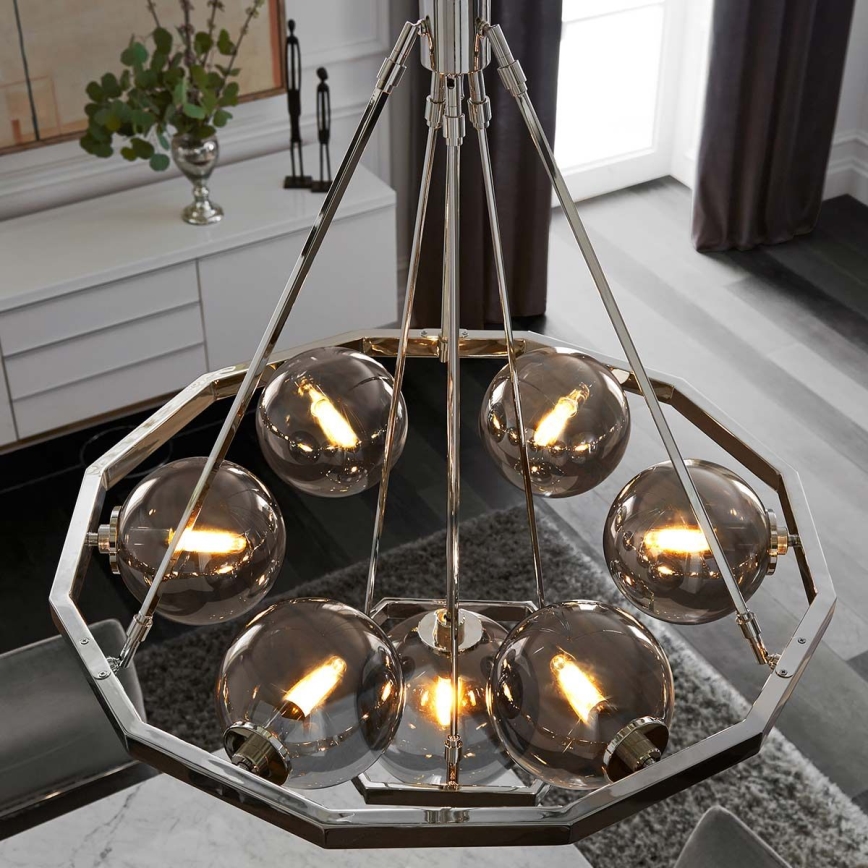 Quintiesse - Deckenleuchte an Stange HARPER 7xE14/60W/230V Ø 81,3 cm glänzender Chrom/rauchfarbenes Glas