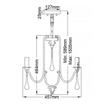 Quintiesse - Deckenleuchte mit Stange KARLEE 3xE14/60W/230V Ø 45,7 cm mattchrom