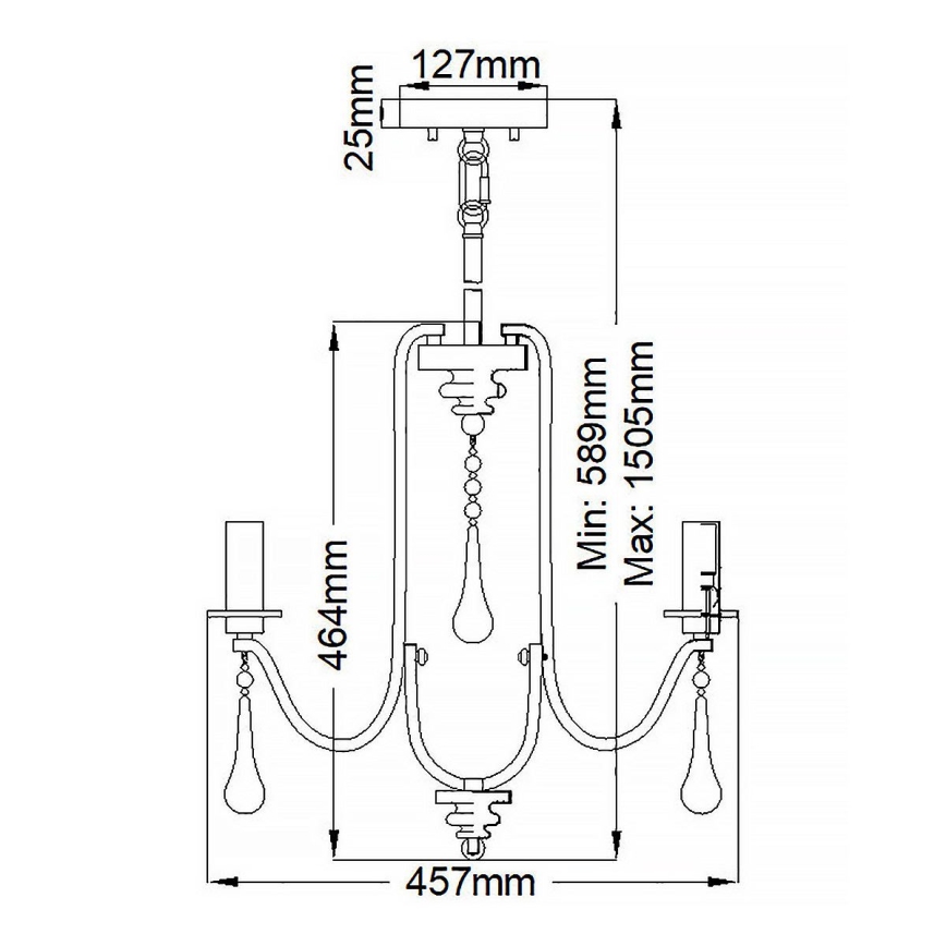 Quintiesse - Deckenleuchte mit Stange KARLEE 3xE14/60W/230V Ø 45,7 cm mattchrom