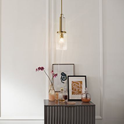 Quintiesse - Pendelleuchte mit Stange KIMROSE 1xE27/60W/230V, Ø 17,8 cm, goldfarben