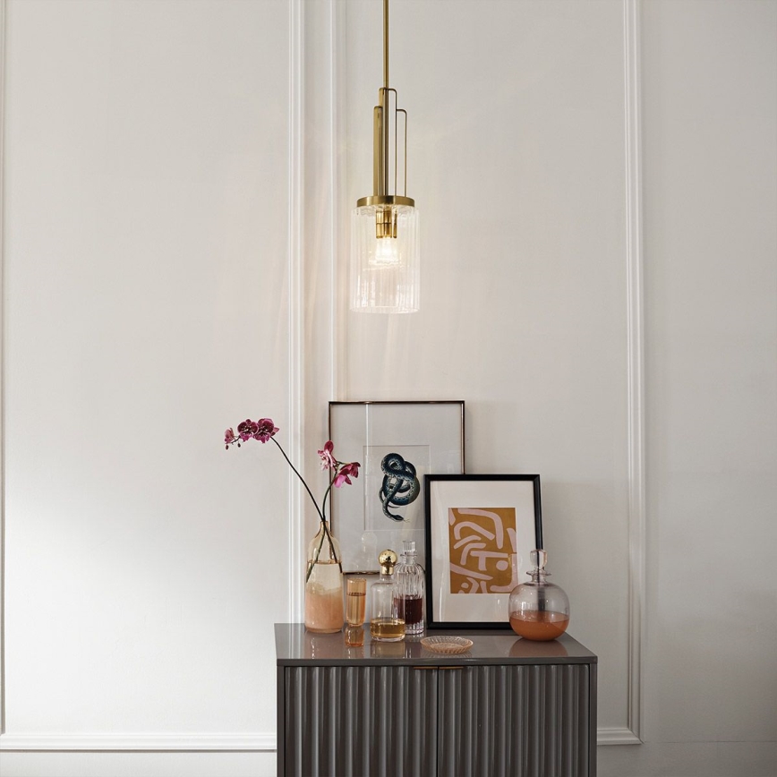 Quintiesse - Pendelleuchte mit Stange KIMROSE 1xE27/60W/230V, Ø 17,8 cm, goldfarben
