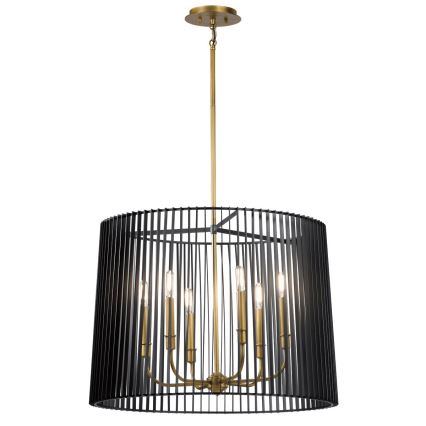 Quintiesse - Pendelleuchte mit Stange LINARA 6xE14/60W/230V Ø 66 cm schwarz/gold