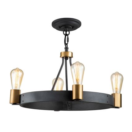 Quintiesse - Pendelleuchte mit Stange SILAS 4xE27/60W/230V Ø 54,9 cm schwarz/gold