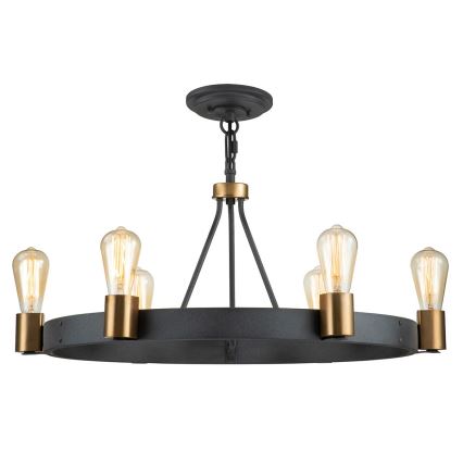 Quintiesse - Deckenpendelleuchte SILAS 6xE27/60W/230V Ø 72,3 cm schwarz/gold