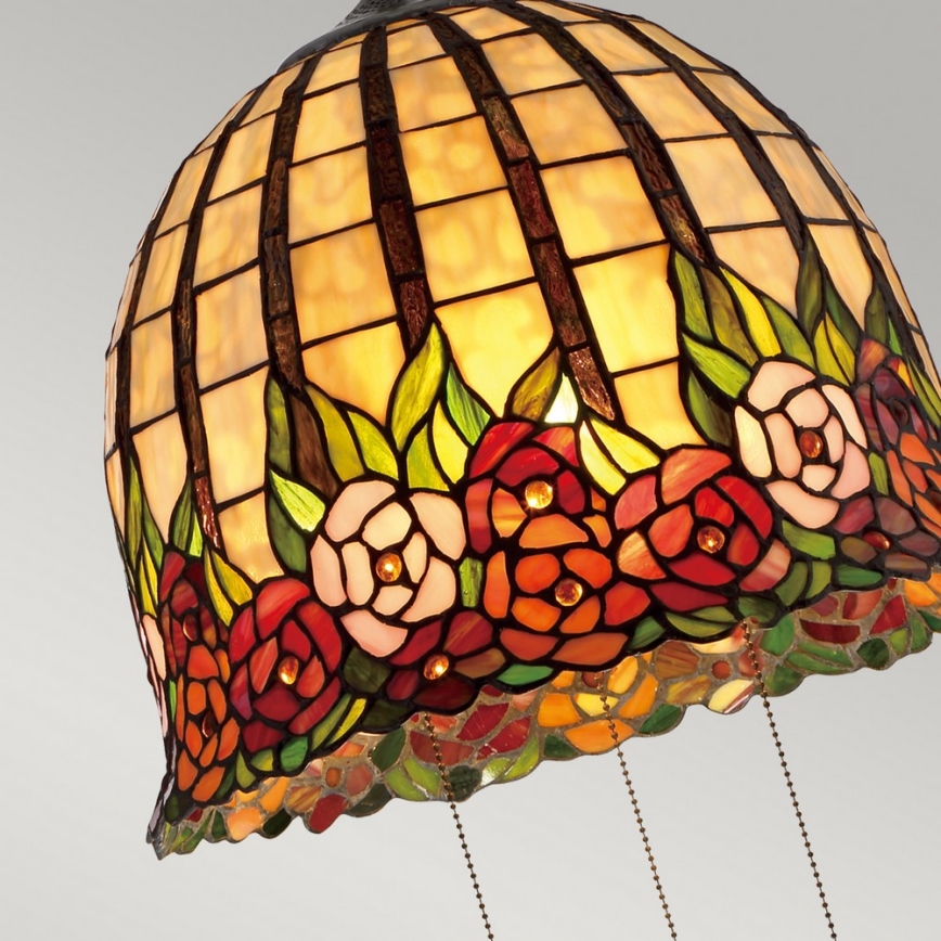 Quoizel - Tiffany-Kronleuchter ROSECLIFFE, Hängeleuchte mit Kette, 3xE27/100W/230V