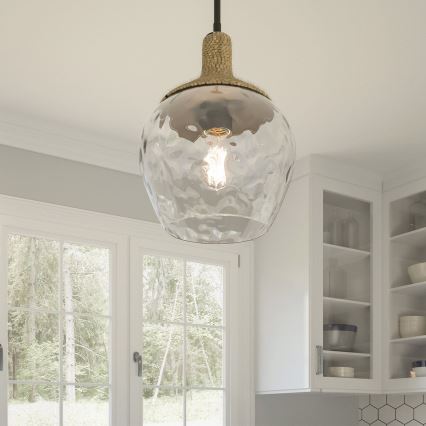 Quoizel - Deckenleuchte an Stange ROYER 1xE27/60W/230V d 30,2 cm klar/schwarz/beige