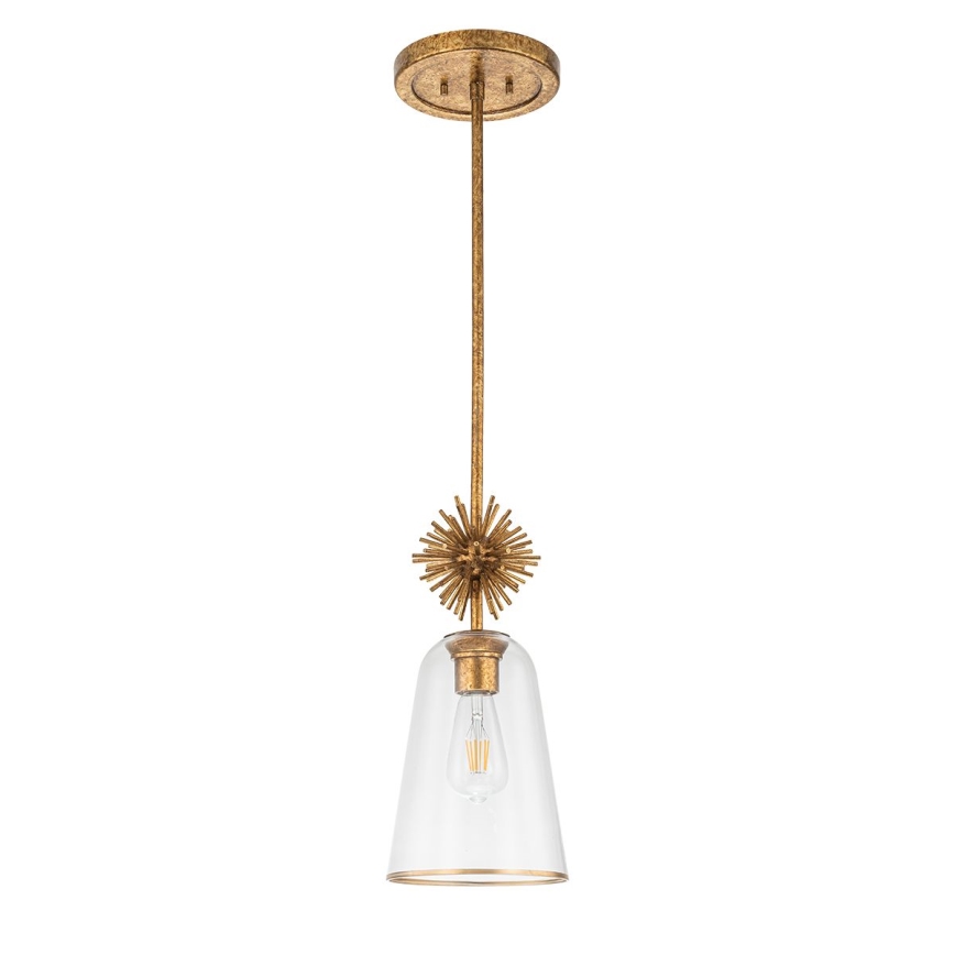Quoizel - Deckenleuchte an Stange STARING 1xE27/40W/230V d 18,4 cm golden/Patina/klar