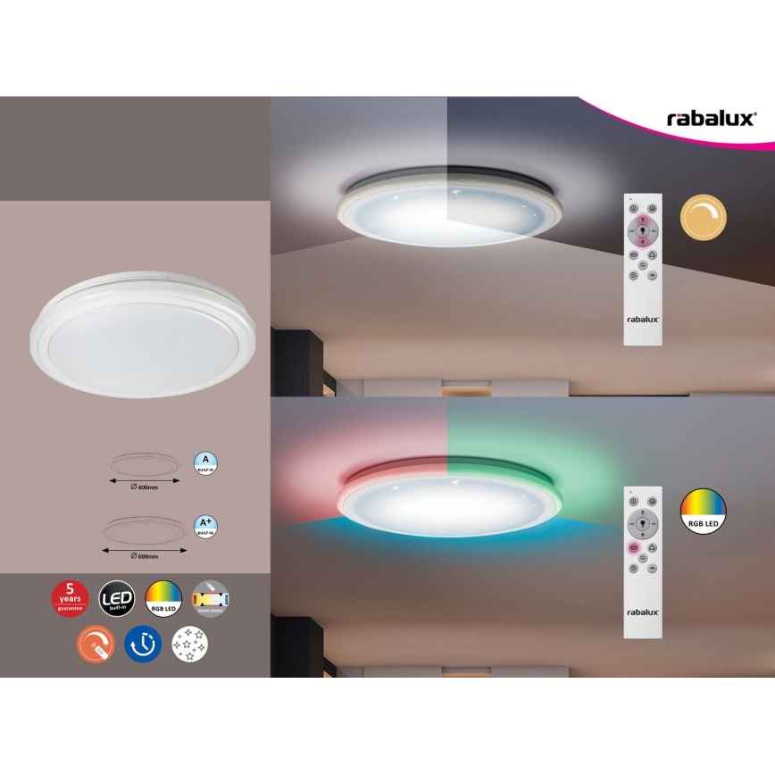 Rabalux - dimmbare LED-Deckenleuchte mit Fernbedienung RGB LED/32W/230V Ø 40 cm