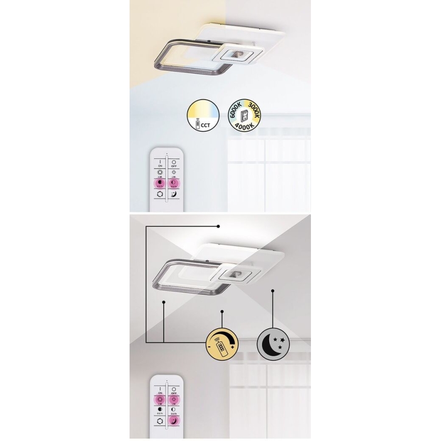 Rabalux - LED-dimmbare aufgesetzte Deckenleuchte 48W/230V 3000K/4000K/6000K + inkl. Fernbedienung 49,5x49,5 cm