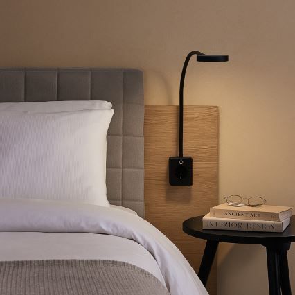 Rabalux - LED-dimmbare Wandleuchte LED/4W/230V mit USB-Anschluss für die Steckdose schwarz