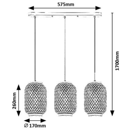Rabalux - Hängeleuchte an Kabel 3xE27/40W/230V Rattan