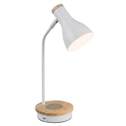 Rabalux - Dimmbarer Touch-Tischleuchte mit kabelloser Ladefunktion 1xE14/25W/230V Gummibaum
