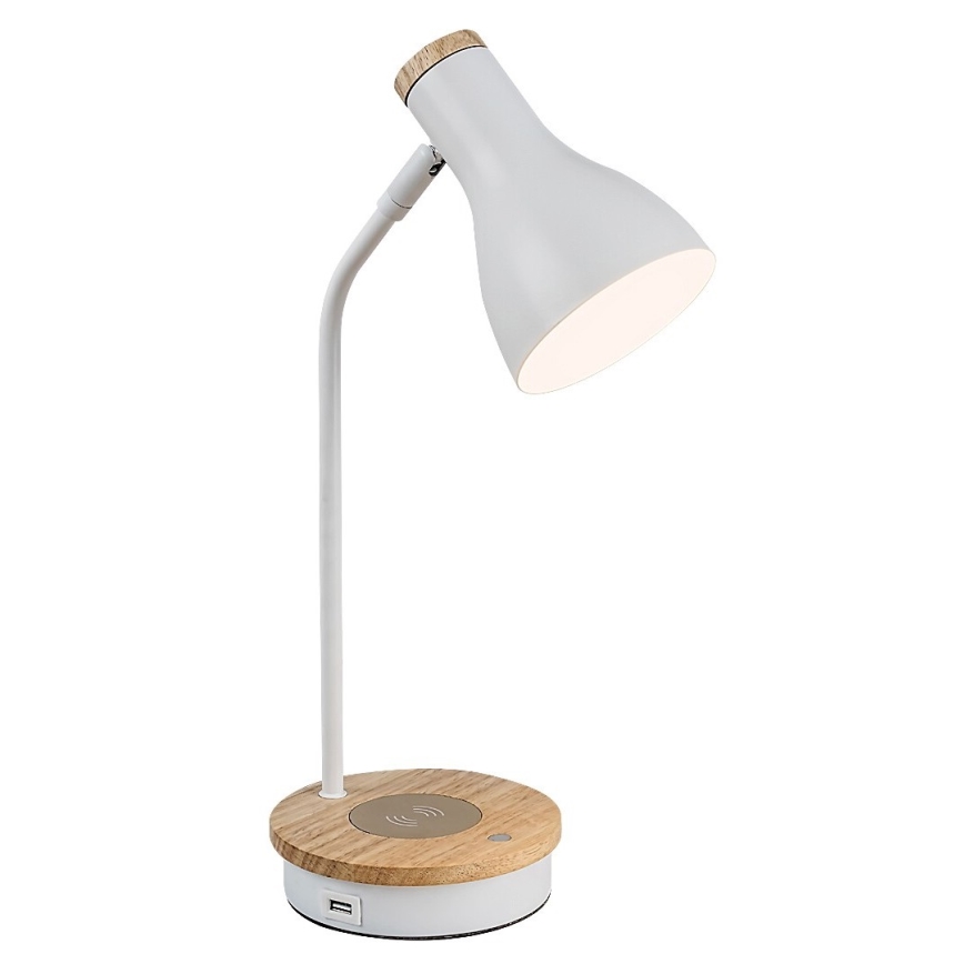 Rabalux - Dimmbarer Touch-Tischleuchte mit kabelloser Ladefunktion 1xE14/25W/230V Gummibaum