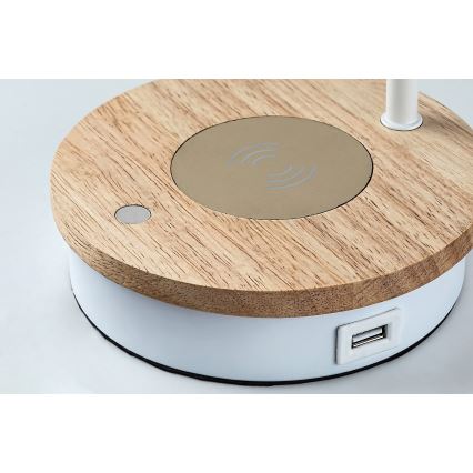 Rabalux - Dimmbarer Touch-Tischleuchte mit kabelloser Ladefunktion 1xE14/25W/230V Gummibaum