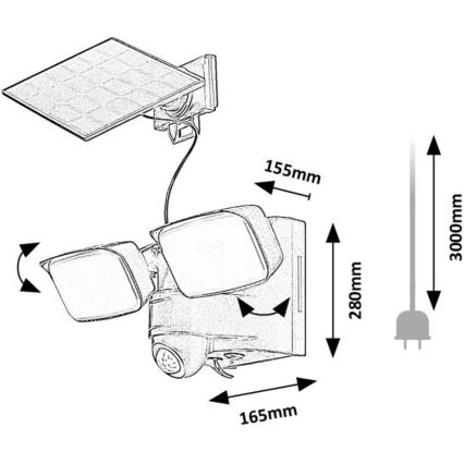 Rabalux - Flexible LED-Solar-Wandleuchte mit Sensor und externem Panel 2xLED/5W/3,7V IP54 schwarz