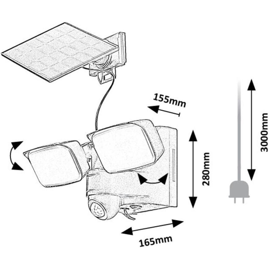 Rabalux - Flexible LED-Solar-Wandleuchte mit Sensor und externem Panel 2xLED/5W/3,7V IP54 schwarz