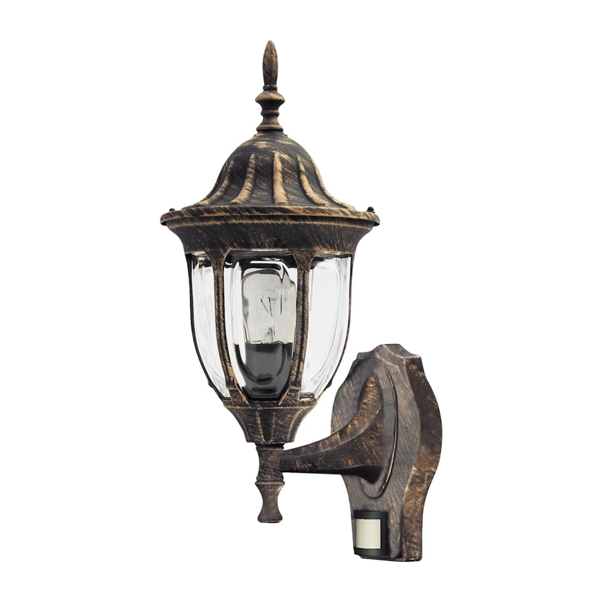 Rabalux - Außenwandleuchte mit Sensor 1xE27/60W/230V IP43 Gold/Patina/Schwarz