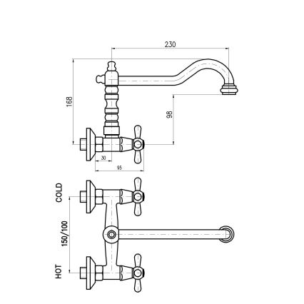 RAV Slezák MK102.5/28SM - Spül-/Waschbeckenarmatur MORAVA RETRO 16,8 cm Antikmessing
