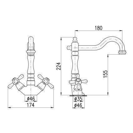 RAV Slezák MK121.0/8CMATSM - Waschtischarmatur + Ablaufgarnitur MORAVA RETRO 22,4 cm Schwarz/Messing